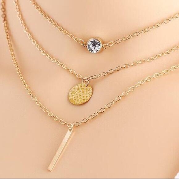 U-shaped Wish Tree Three Layer Alloy Necklace Gold - Picture 2 of 4